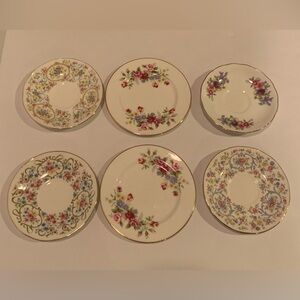 Vintage Mismatched English Bone China Floral Tea Plates Set Of 6 - England